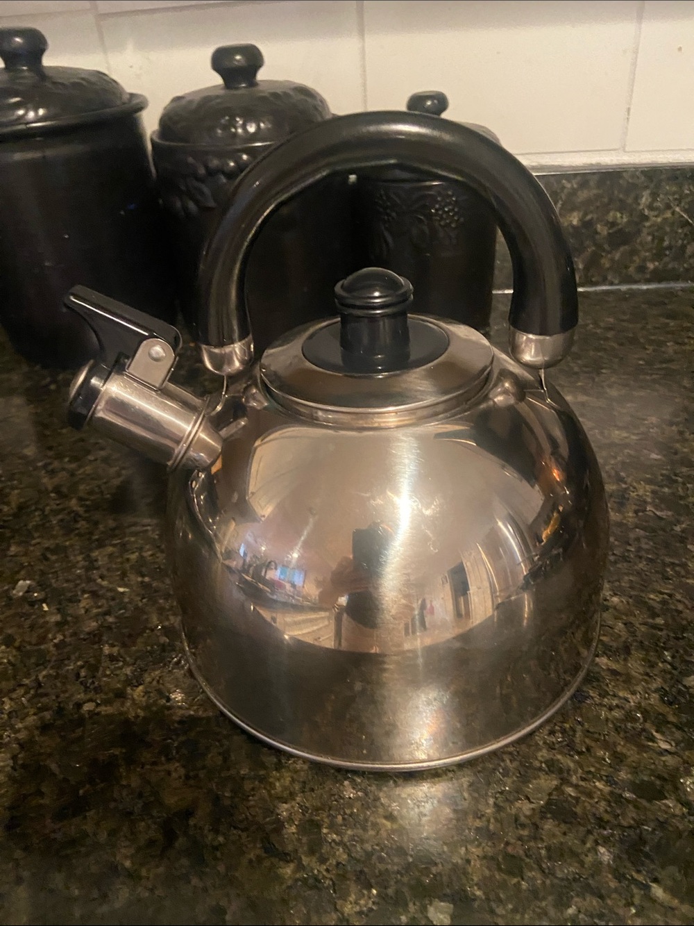 Stainless Steel Whistling Tea Kettle with Black Handle